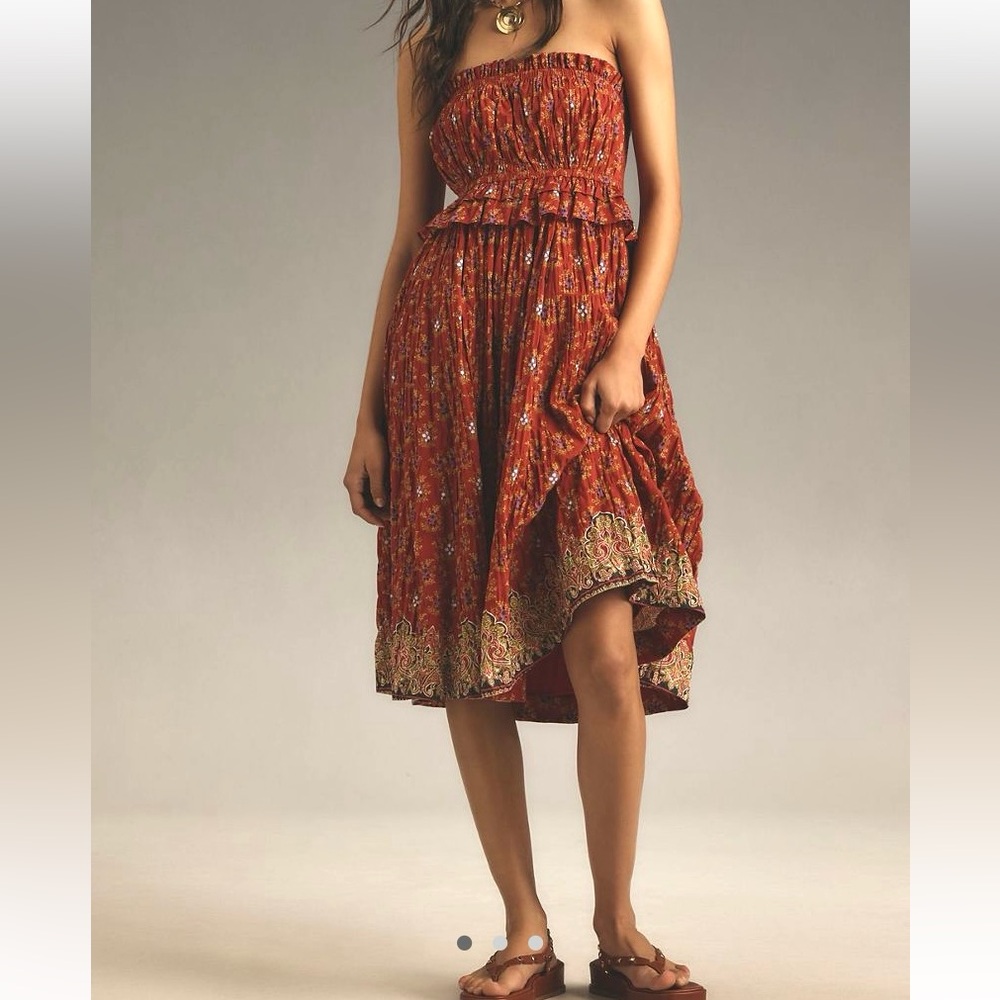 Anthropologie/Plenty by Tracy Reese Strapless Smocked Midi Dress - Like New
